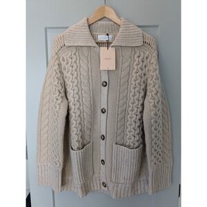 LA LIGNE Nuage Cardigan Oatmeal Cable Knit Collar Pockets XL